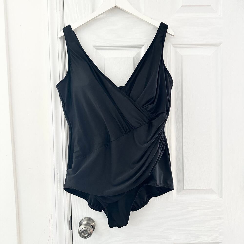 Miraclesuit Plus 81888W Black Faux Wrap One Piece Essential Bathing Suit 24W